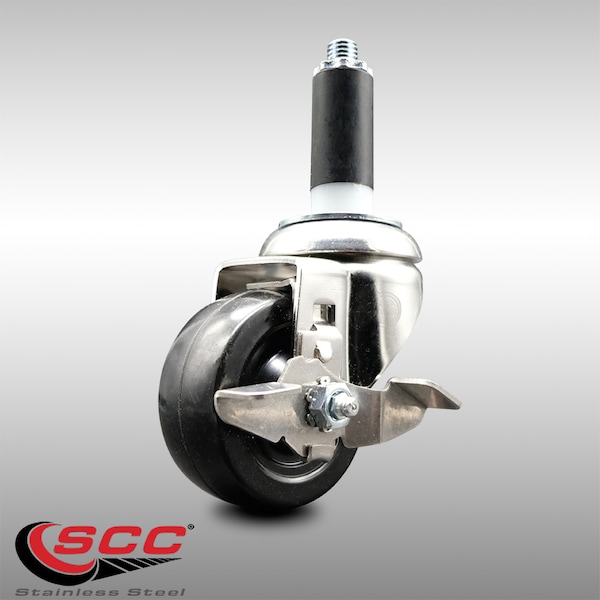 4 Inch 316SS Soft Rubber Wheel Swivel 1 Inch Expanding Stem Caster Brake SCC